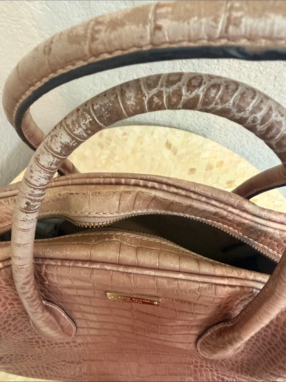 Kate Spade Brown Croc-Embossed Leather Satchel with Gold Plaque - Picture 6 of 9